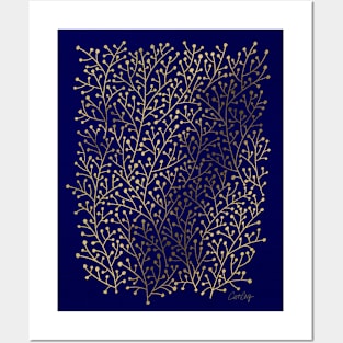 Berry Branches - Navy Gold Posters and Art